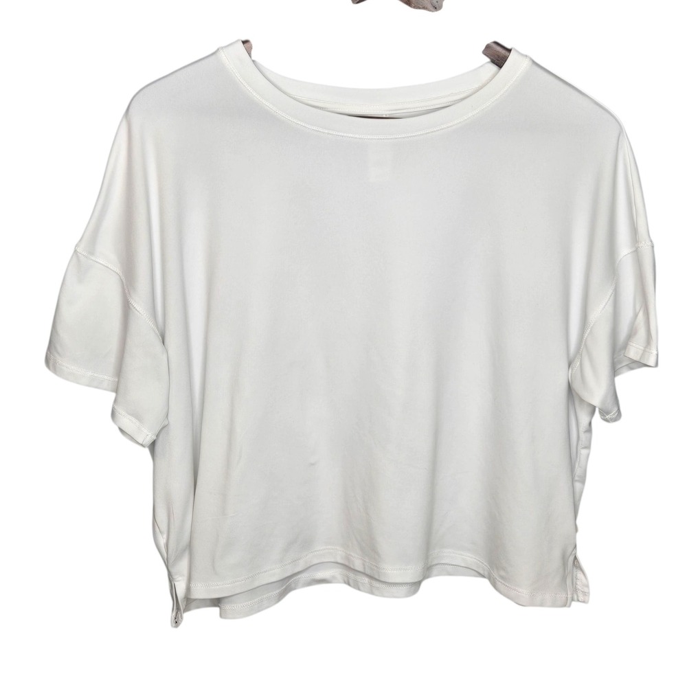 Yogalicious Super Soft Deluxe Top White Short Sleeve Crop Tee Shirt Size‎ L
